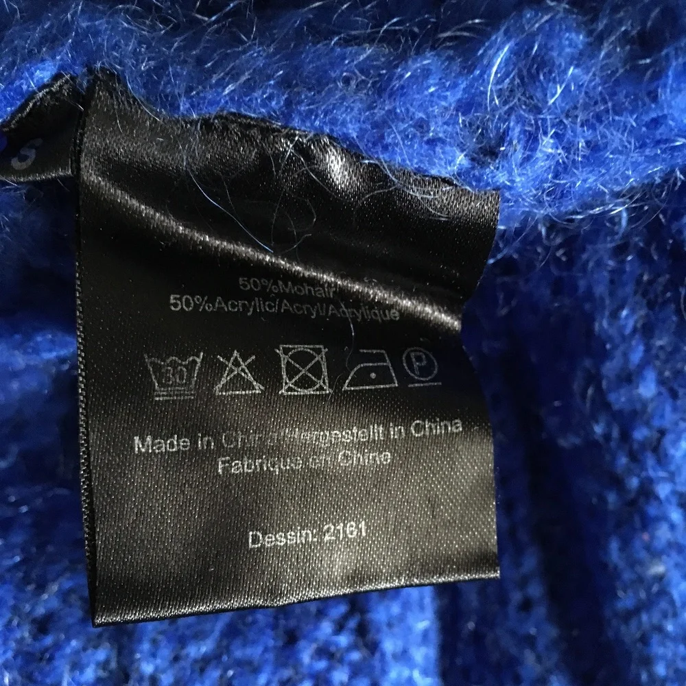 BAUM UND PFERDGARTEN Blue Cable Knit Mohair Blend V Sweater L - Picture 6 of 7
